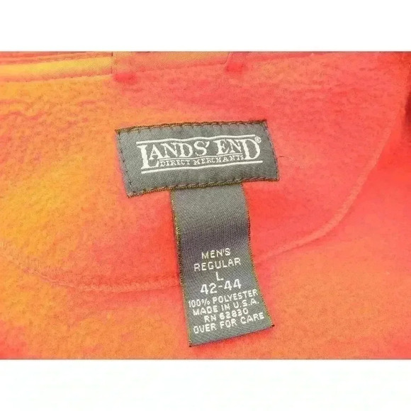 Lands End Mens Fleece Jacket Red Full Zip Front Pockets Mock Neck L 42-44 - Picture 8 of 9